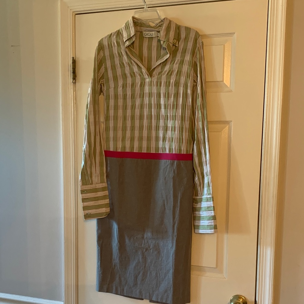 Striped Green and Gray Gigli Shirt Dress.